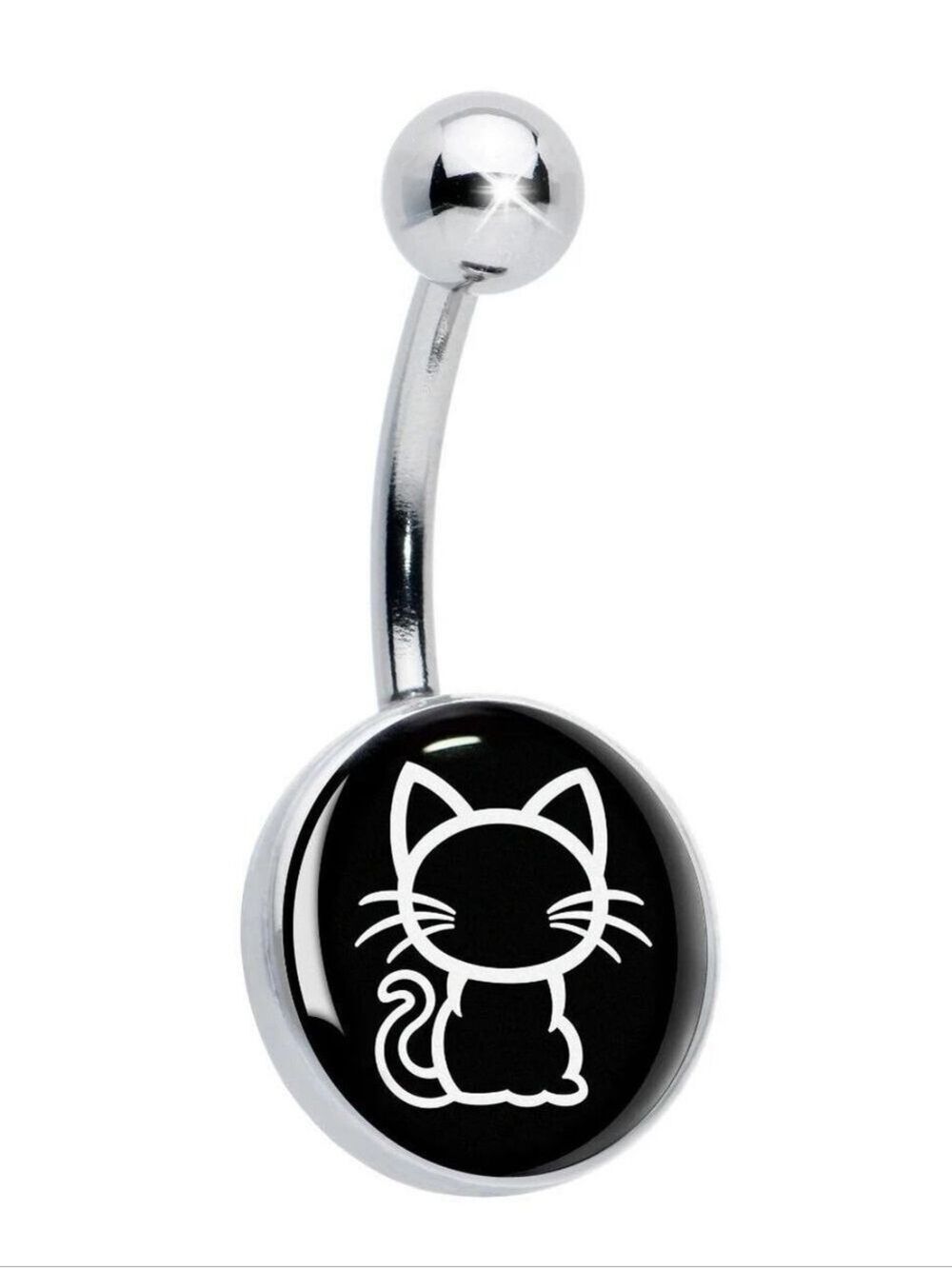 Black and White Kitty Cat Belly Ring